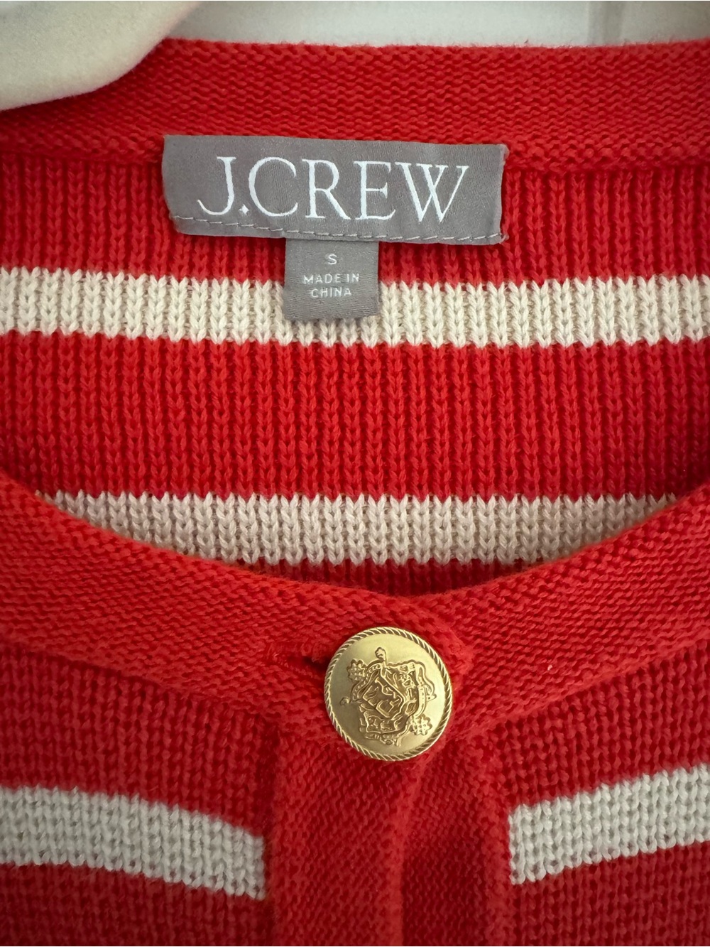 J.Crew Red/Poppy color and Cream Striped women’s small Cardigan gold buttons - Picture 2 of 3